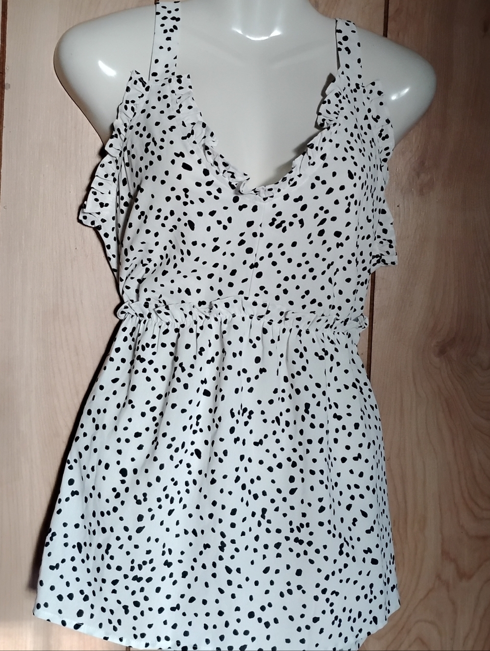 Love Culture White Polka Dot Ruffle Tank Top